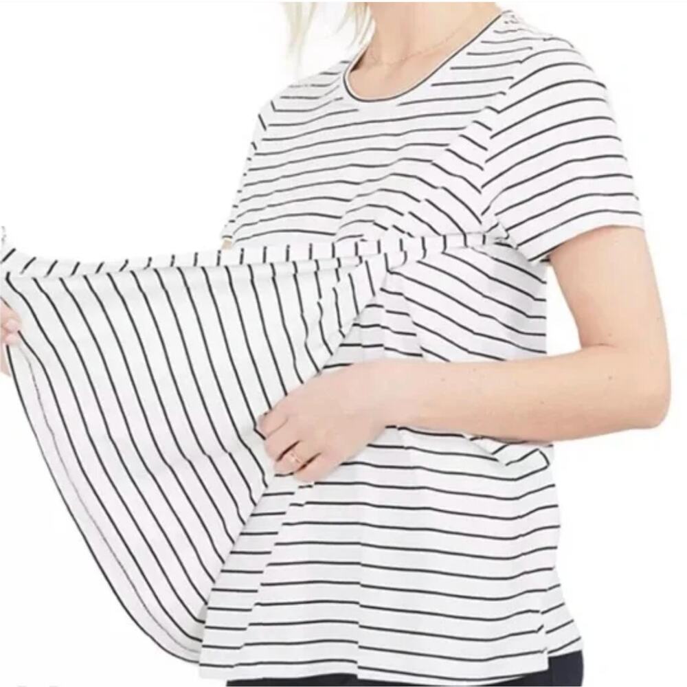 Hatch Luxe Nursing Maternity T-Shirt Organic Cotton Black White Stripe Size 0 XS